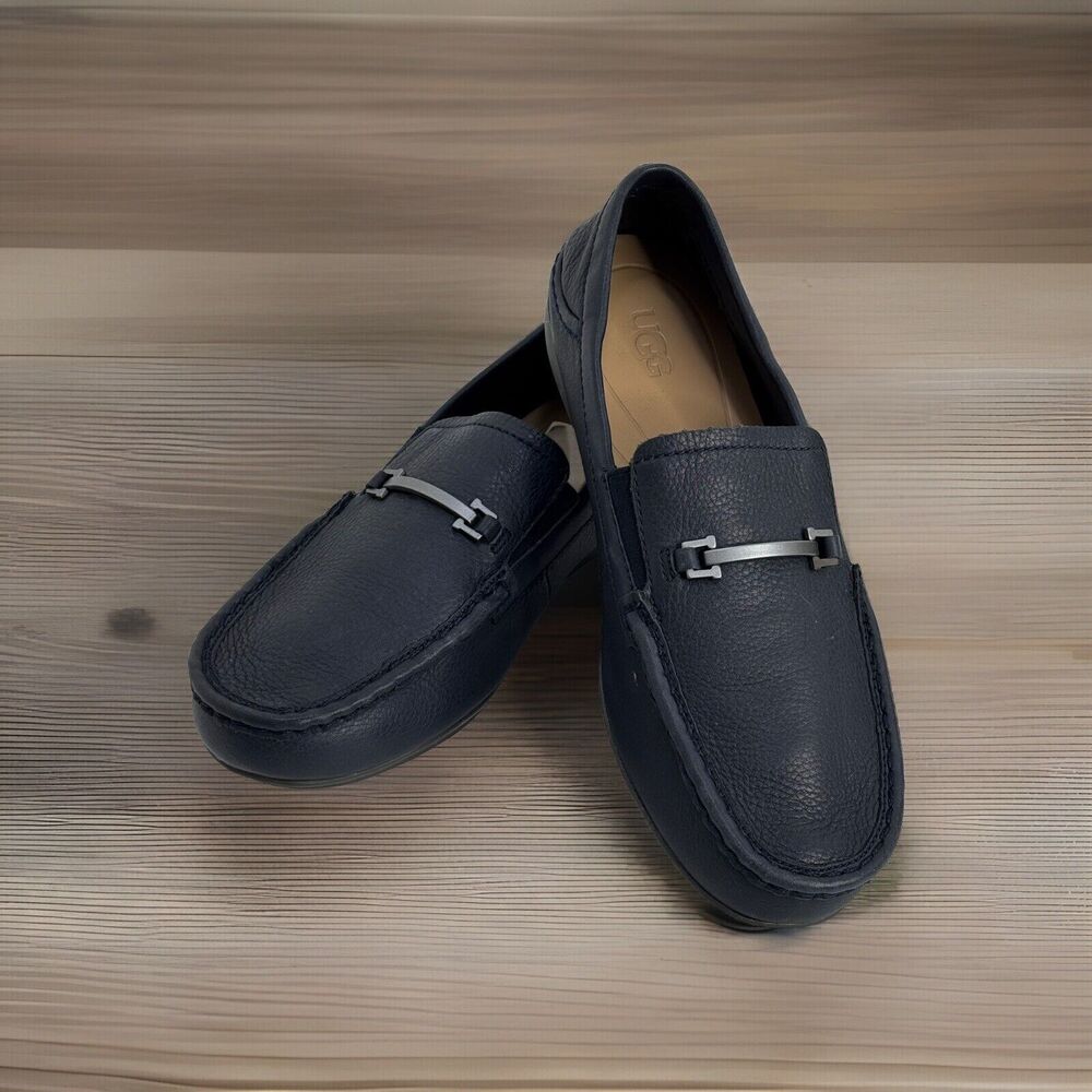 UGG Shoes Loafers CALI HERITAGE Horse Bit Pebbled Leather Navy Driving Comfort 9